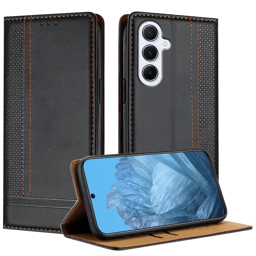For Samsung Galaxy A17 Case L-Shaped Grid Pattern Leather Stand Phone Cover with Card Slots