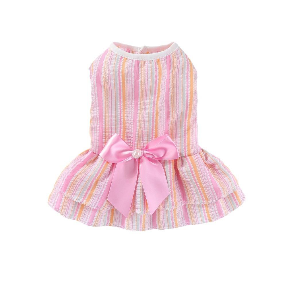 Vertical Striped Butterfly Skirt Pet Cat Dog Spring Summer Thin French Dou Corgi Teddy Pomeranian Bear Clothing Spring