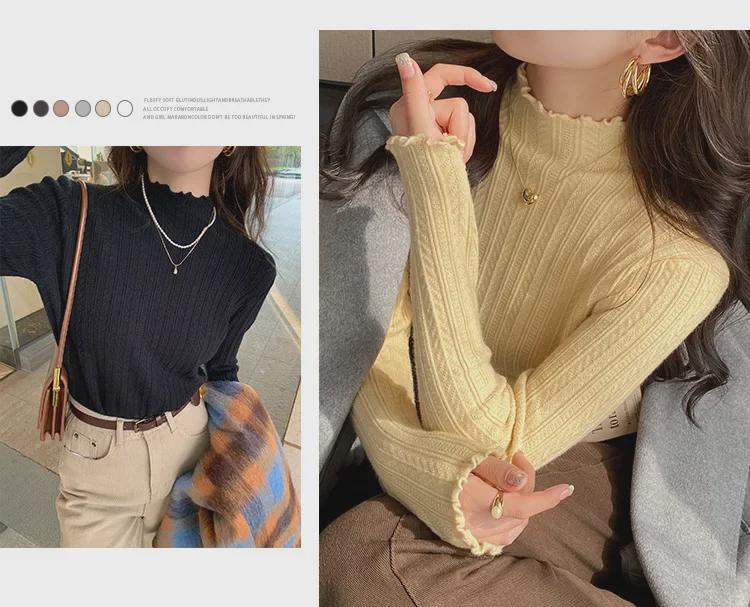 Ruffled Half-High Collar Knit Sweater for Women - Autumn/Winter 2025 Long Sleeve Top