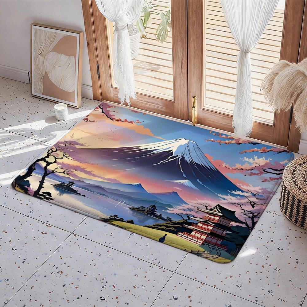 Landscape L Mount Fuji Floor Mat Eco Flannel Doormat Non Slip Odorless Indoor Floor Rug Soft Short Plush Home Mat