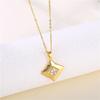 Shiny Zircon Geometric Necklace: Light Luxury Diamond Square Design In Stainless Steel for Women
