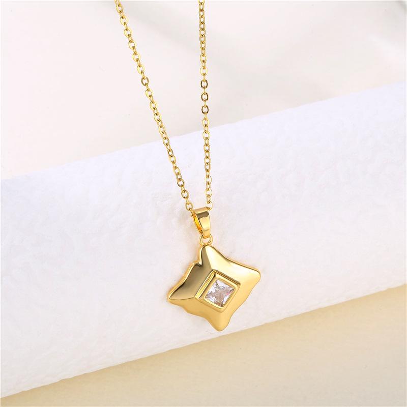 Shiny Zircon Geometric Necklace: Light Luxury Diamond Square Design In Stainless Steel for Women