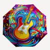 Guitar Art Automatic folding umbrella  simple eight rib design, bright color pattern, durable iron frame, ideal for travel and outdoor, beac