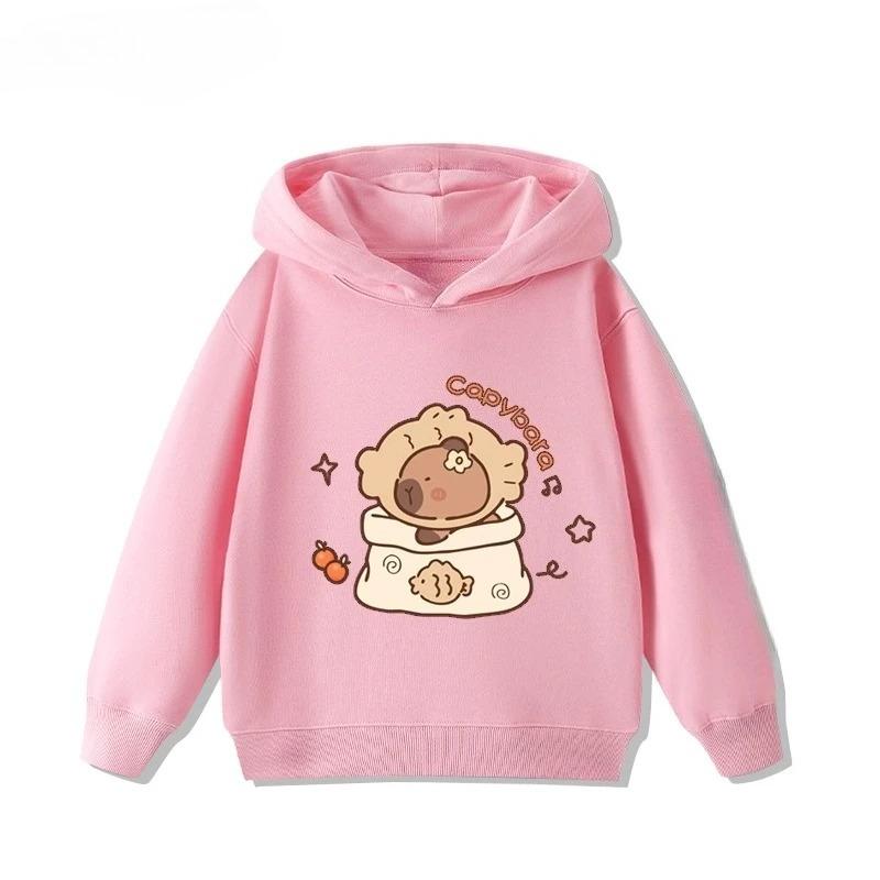 Cartoon Fun Capybara Cute Print  Girls  Hoodie Fall and Winter Outdoor Leisure Sports Children's Hooded Sweatshirt