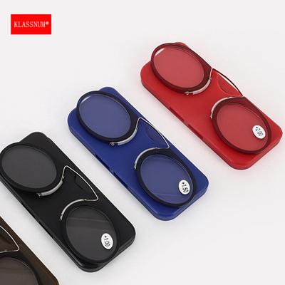 KLASSNUM Men Women Nose Bridge Reading Glasses Mini Portable Presbyopic Nose Clip Glasses With Case Diopters Puls 1.0 To +4.0