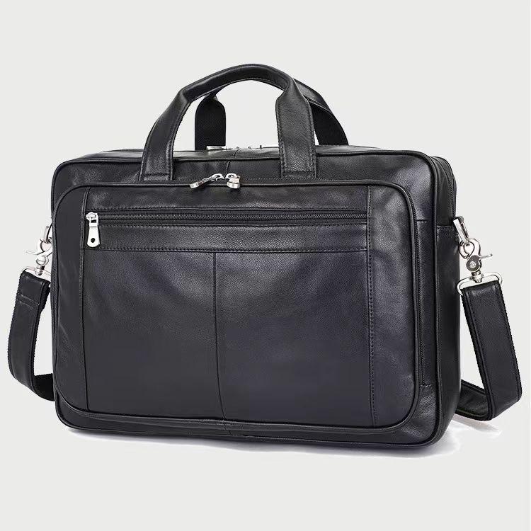 Genuine Leather Large Capacity Men's Briefcase: Handheld, Business & Commuting Document Bag