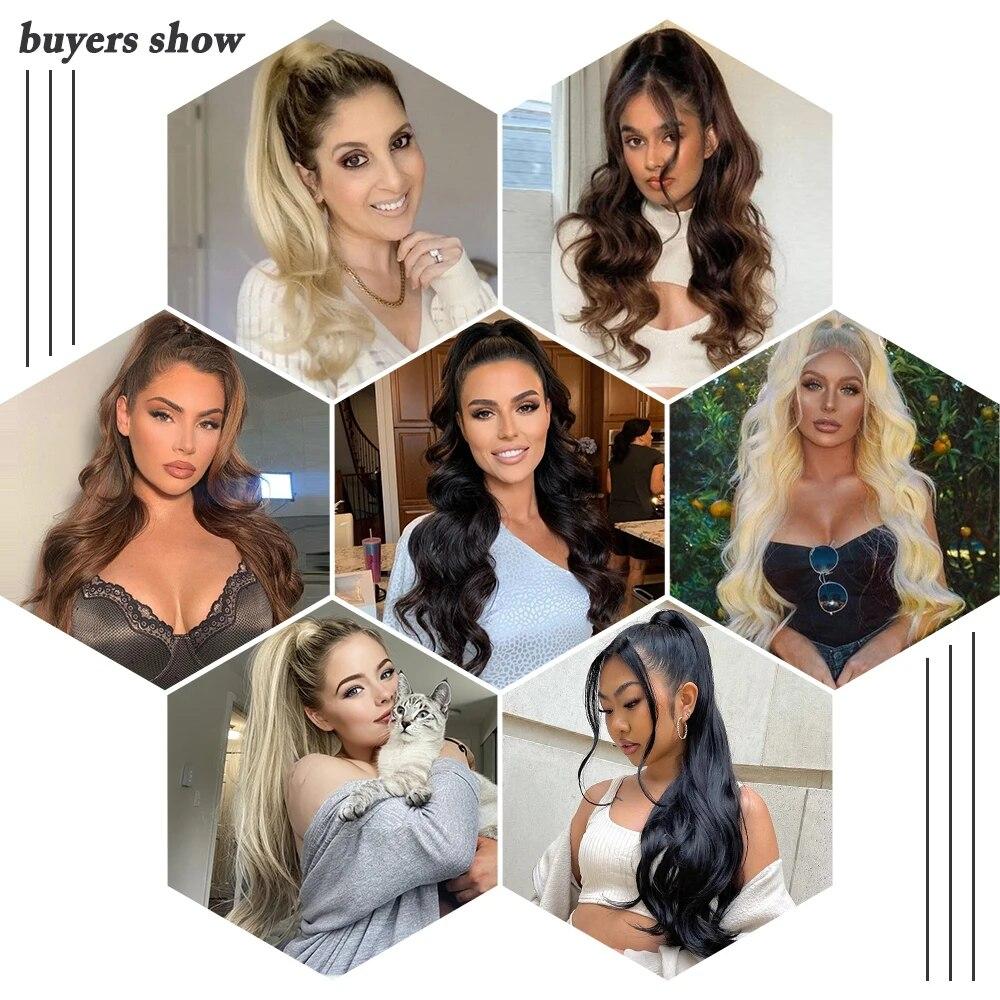 MISS WIG Synthetic Flexible Wrap Around Ponytail Extensions Long Wavy Layered Fake Ponytail Hairpiece Wig For Women Daily Use