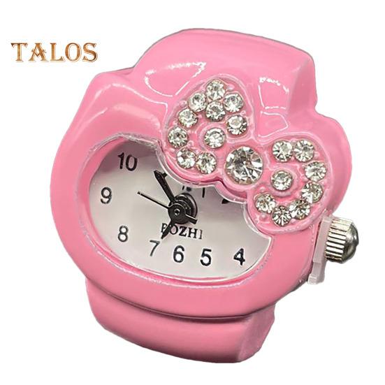 Kreslený prsten s kočičími prsty Hodinky s drahokamu Bowknot Pružný pásek z nerezové oceli Dámské prsteny s prstenem pro kočky Dárek k narozeninám Módní doplňky