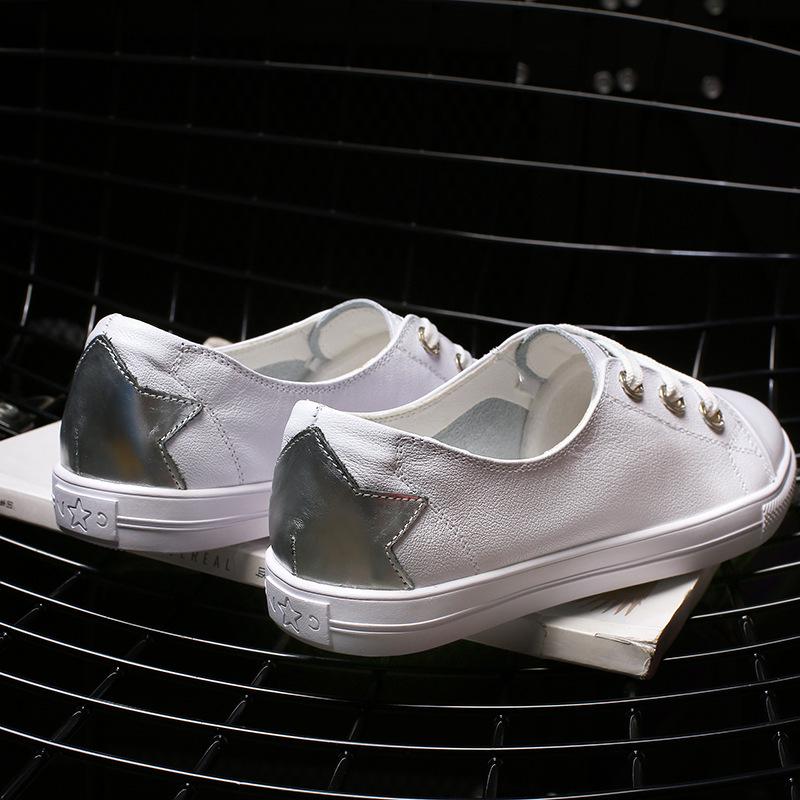 Women's White Genuine Leather Flats - 2023 Korean Style. Versatile, Trendy, Plus Size Casual Shoes for Spring/Summer.
