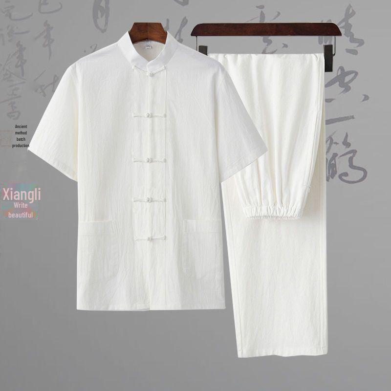 Men's Cotton & Linen Tang Suit: Ancient Style Chinese Meditation & Tea Suit, Zhongshan Hanfu for Spring, Summer, Autumn.