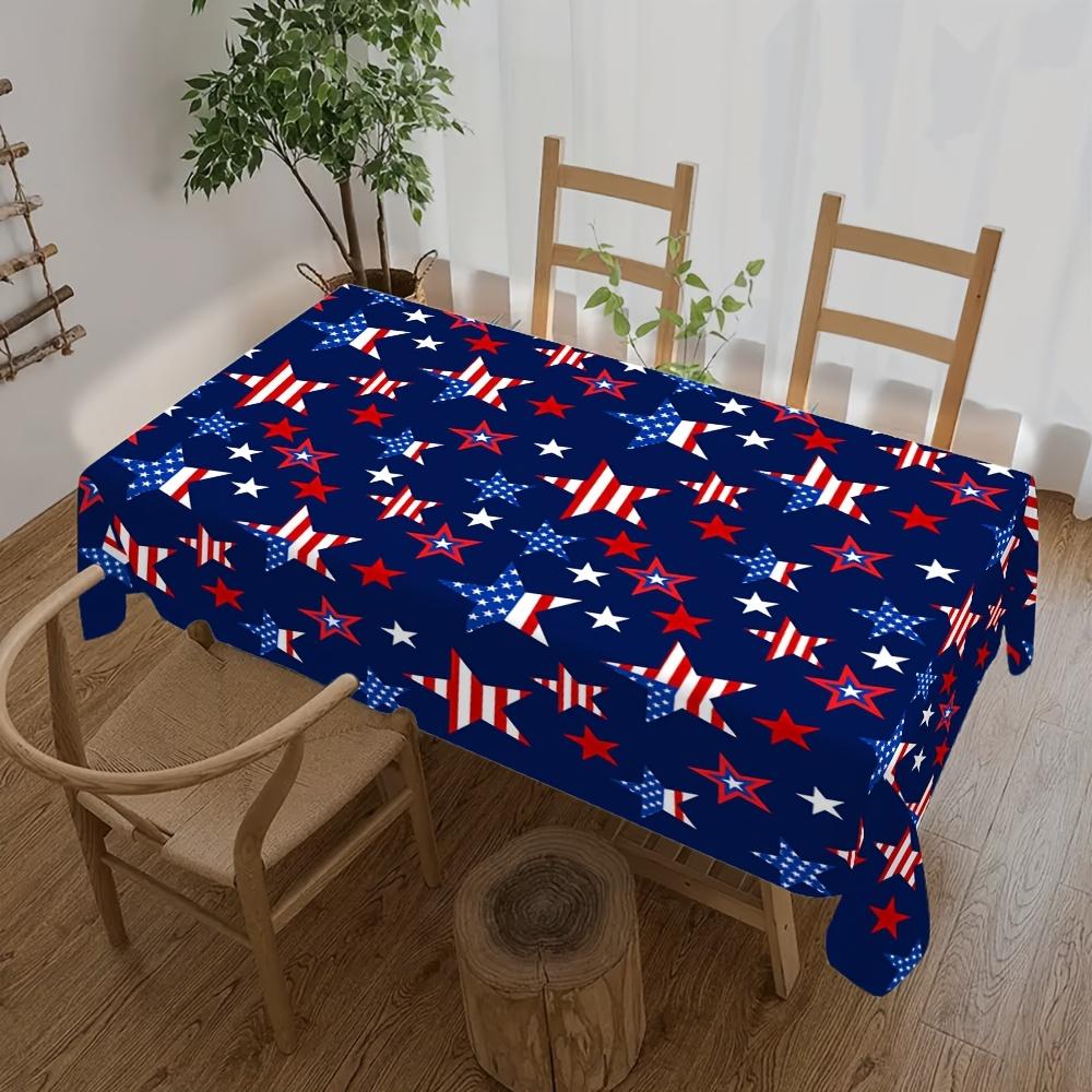 4th of July Patriotic American Flag Star Print Tablecloth for Table Decor Navy Blue Red Stars Table Cloth Independence Day Decor