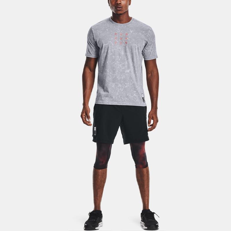 Under Armour Geometric Letter Print Breathable Running Training T-Shirt Men Tops Steel 1361643-035