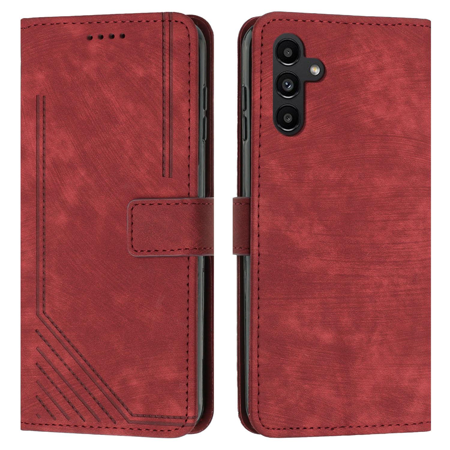 

For Samsung Galaxy A16 5G/A16 4G Case Imprinted Lines Leather Phone Cover Bookstyle Folding Stand Red