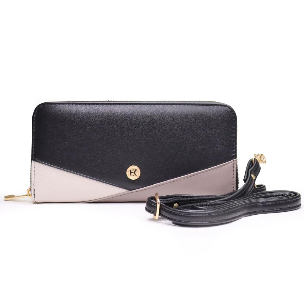 Hiroko Koshino Femme Women's Long Wallet, Shoulder Bag, Letter-Shaped, Round Zipper, Easy To Use, Multifunctional, Orange