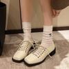 French square head Mary Jane small leather shoes spring niche large size high heels retro thick heel ballet shoes