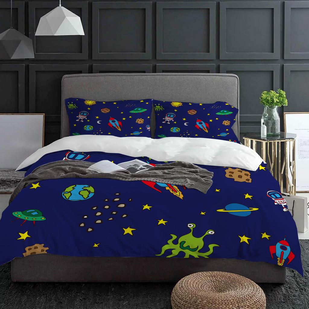 Space Astronaut Rocket Moon Planet Bedding Set 3pcs Duvet Cover Pillowcase Kids Adult Quilt Cover Double Bed Set Home Textile