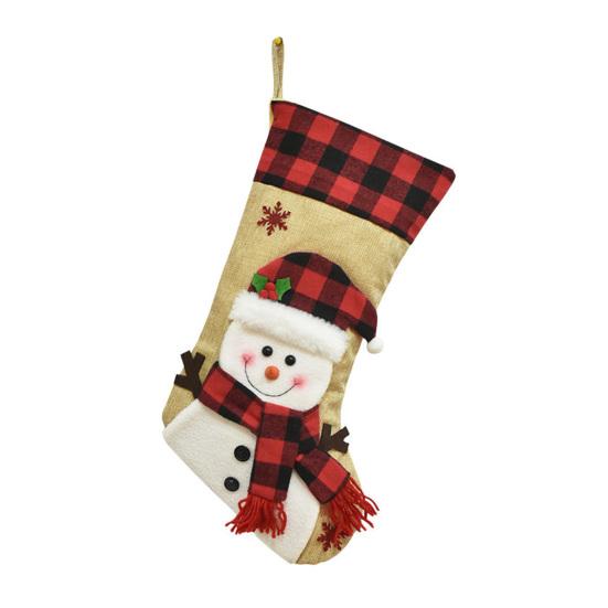 Christmas Stockings 18" Burlap Plaid Fireplace Hanging Stockings 3D Plush Santa Claus/Snowman/Reindeer Large Xmas Stockings for Holiday Party Decor