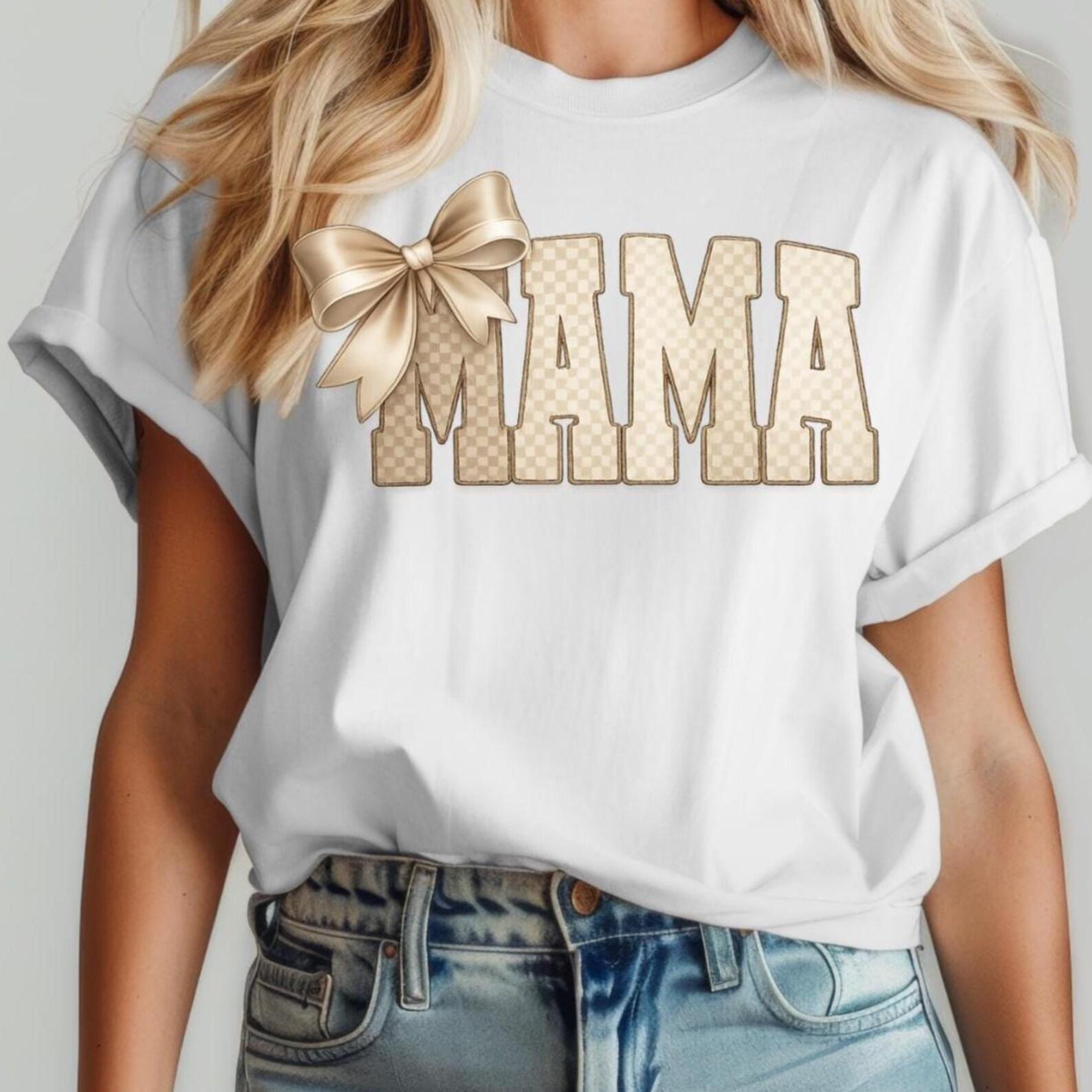 Comfort Colors Mama Bow Shirt, Cute Mama Tee, Gingham Mom Shirt, Cute Trendy Mama Gift, Mother s Day Shirt, Aesthetic Mama T-Shirt 2XL
