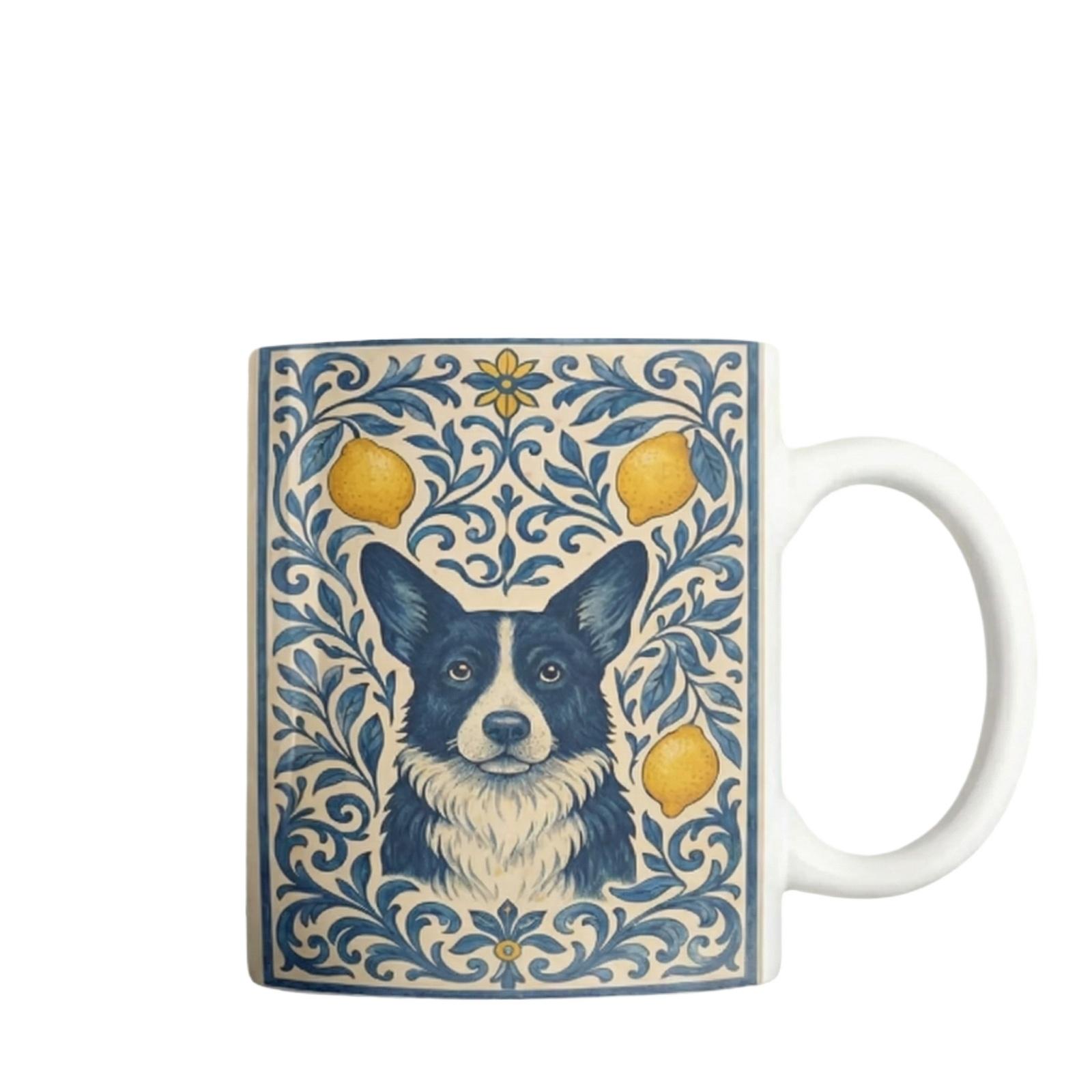

Ceramic Mug with Cardigan Corgi Dog and Floral Pattern for Hot and Cold Beverages Dishwasher and Microwave Safe 11oz Capacity синий