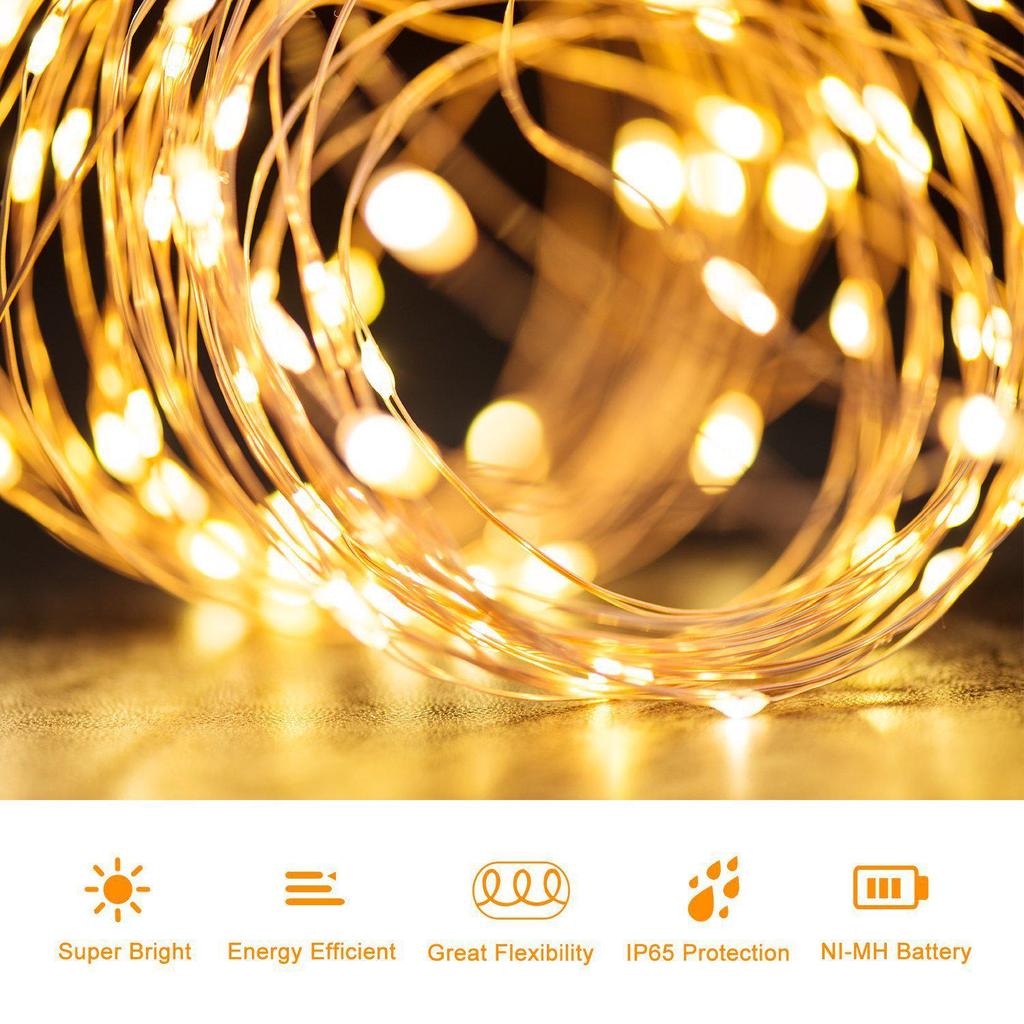 Solar Powered 200-LED Copper Wire String Lights, 20m Waterproof for Outdoor Garden and Courtyard
