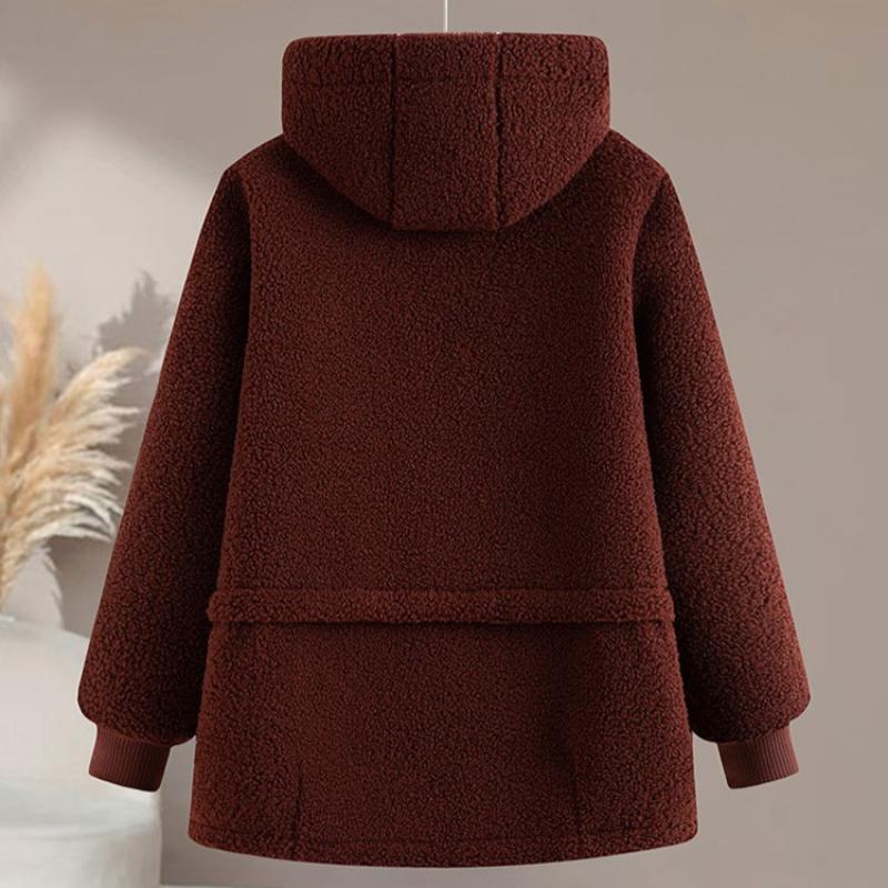 Middle-aged and Elderly Women's Clothing Fleece-lined Jacket Grandma Thickened Coat Women's Elderly Hooded Granular Fleece Warm