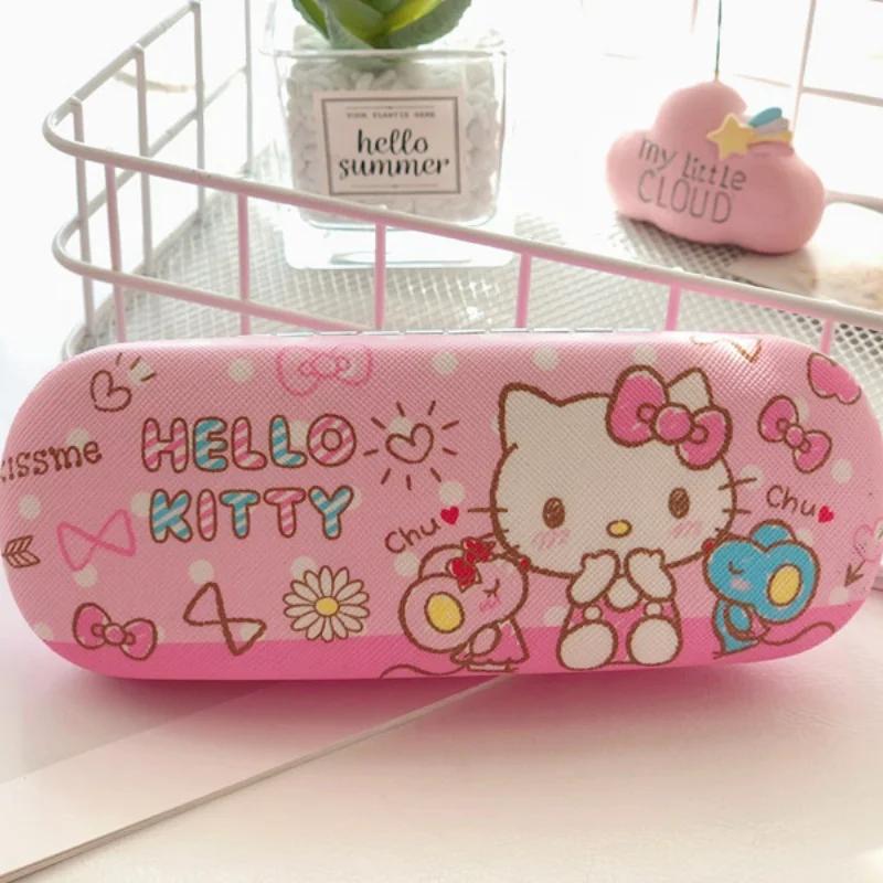 Hello Kitty Glasses Case Cute Girly Heart Leather Myopia Glasses Case Shockproof Anti-pressure Girls' Storage Glasses Box Gift