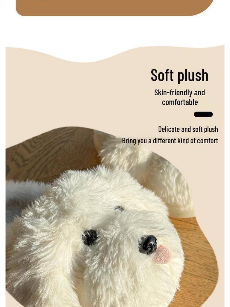 2025 Cute Tongue-Out Puppy Faux Fur Bag & Slippers - Thick-Soled, Warm, Non-Slip Cotton Shoes for Men & Women (Autumn/Winter)