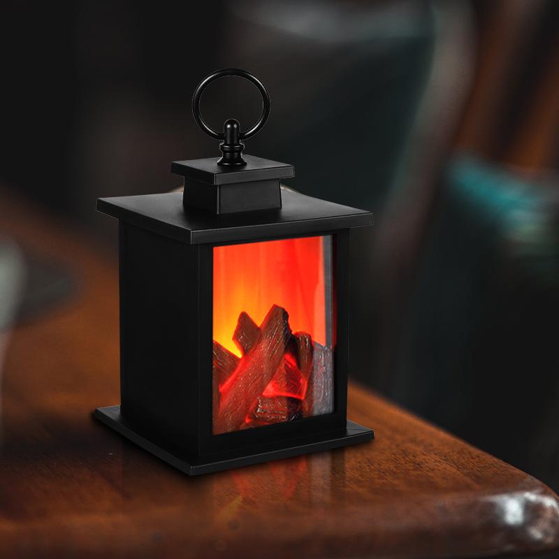 LED Fireplace Simulation Decorative Ornament: Creative Small Candle Holder with Charcoal Flame and Hurricane Lamp Design.