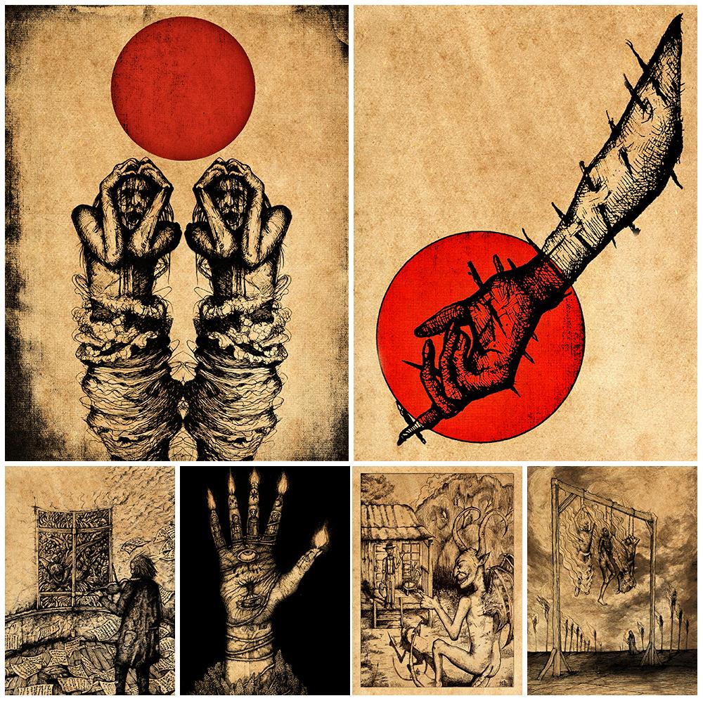 

Художественный постер «Лицом к сатане» и принт «Сердце и рука ведьмы» в стиле ретро, ​​настенный художественный холст