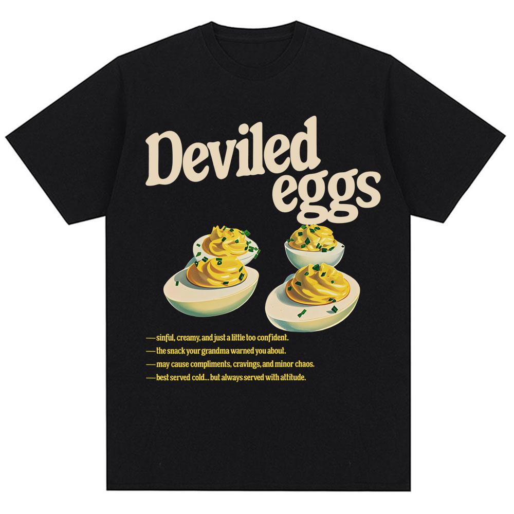 

2026 SpringSummer Funny Deviled Eggs Food Pattern Mens and Womens 90s Retro Cotton Casual Streetwear 2XL
