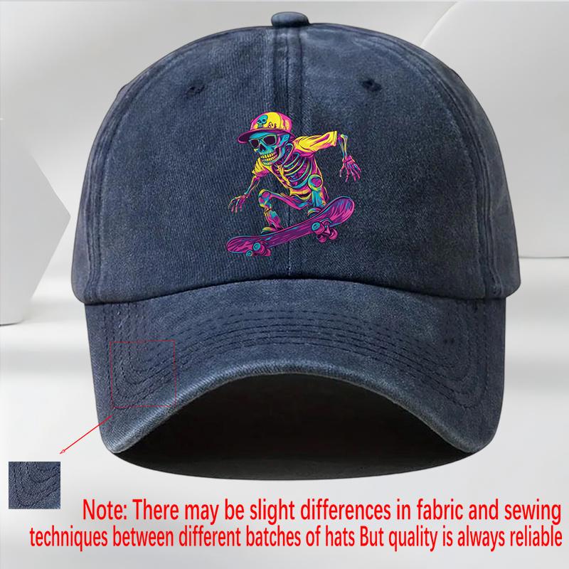 Neon Skeleton Skater Graphic Baseball Cap Unisex Streetwear Polyester Casual Adjustable Sports Hat