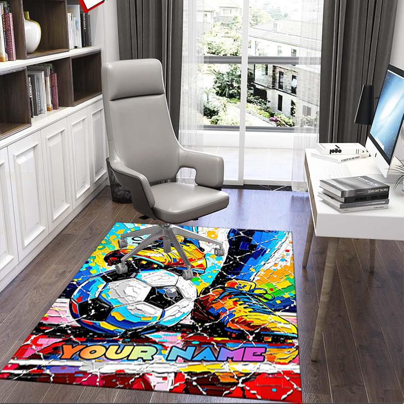 1PC Custom Name Soccer Art Graffiti Style Theme Floor Mat Ideal for Living Room, Game Rooms, Office, Bedroom, Office Floor Mat , Floor Mats for Home
