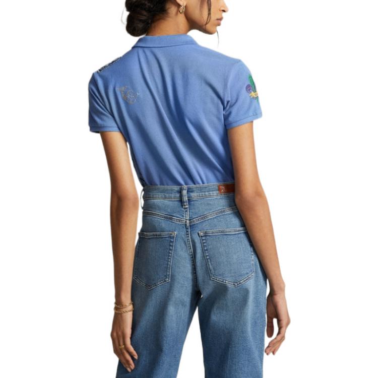 Polo Ralph Lauren FW22 Logo Embroidered Short Sleeve Polo Shirt Women tops Blue WMPOKNINCU20523-400