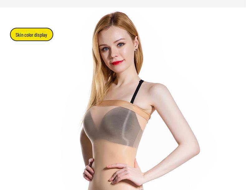 Qinghe 912 8D Sheer Oily Stockings with Tube Top Dress, Tight Mini Skirt Cheongsam, and Ultra-thin Transparent Design