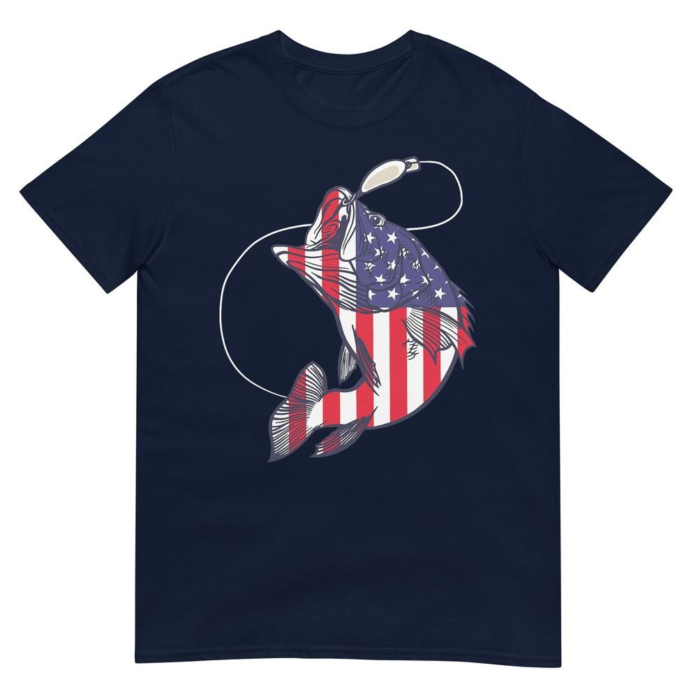 Bass Fishing Fish American Flag Patriotic Fourth Of July Tshirt S