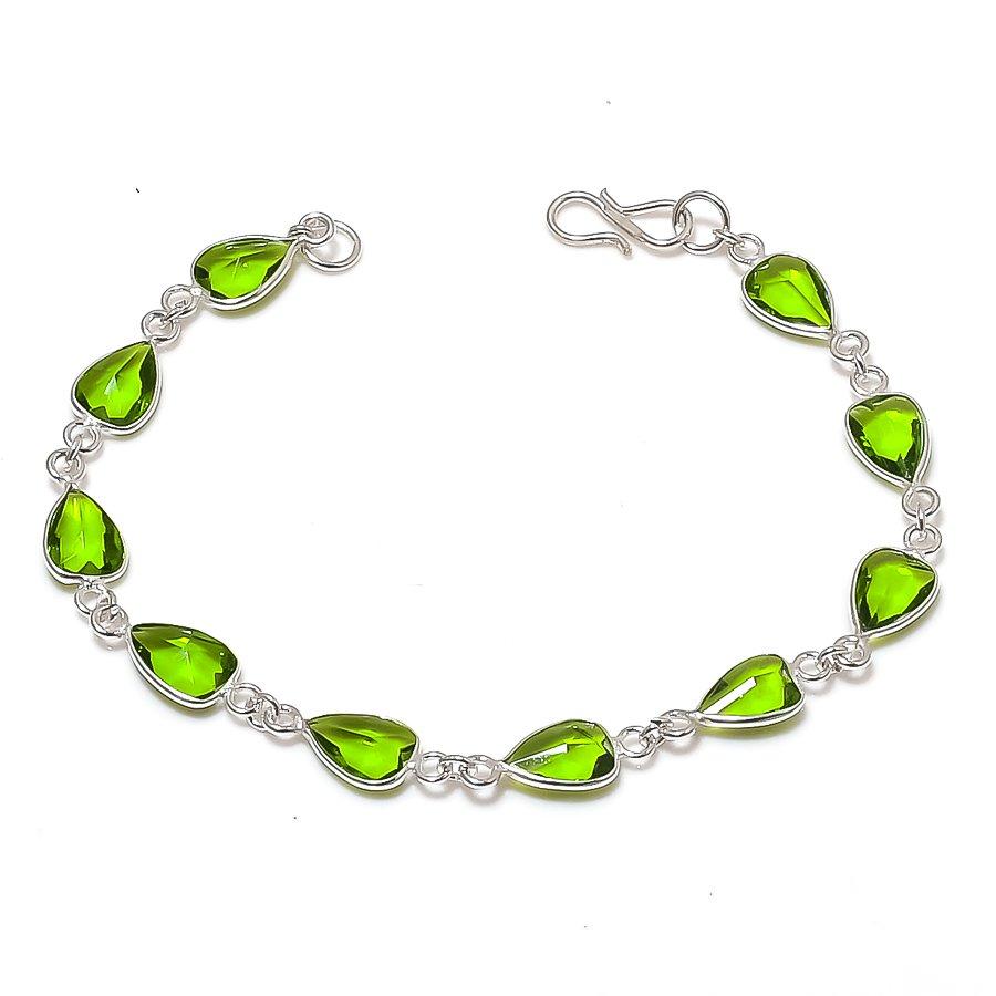 

Натуральний камінь перидот Ручна робота Срібло 925 проби Браслет 7-8 ASB-2956