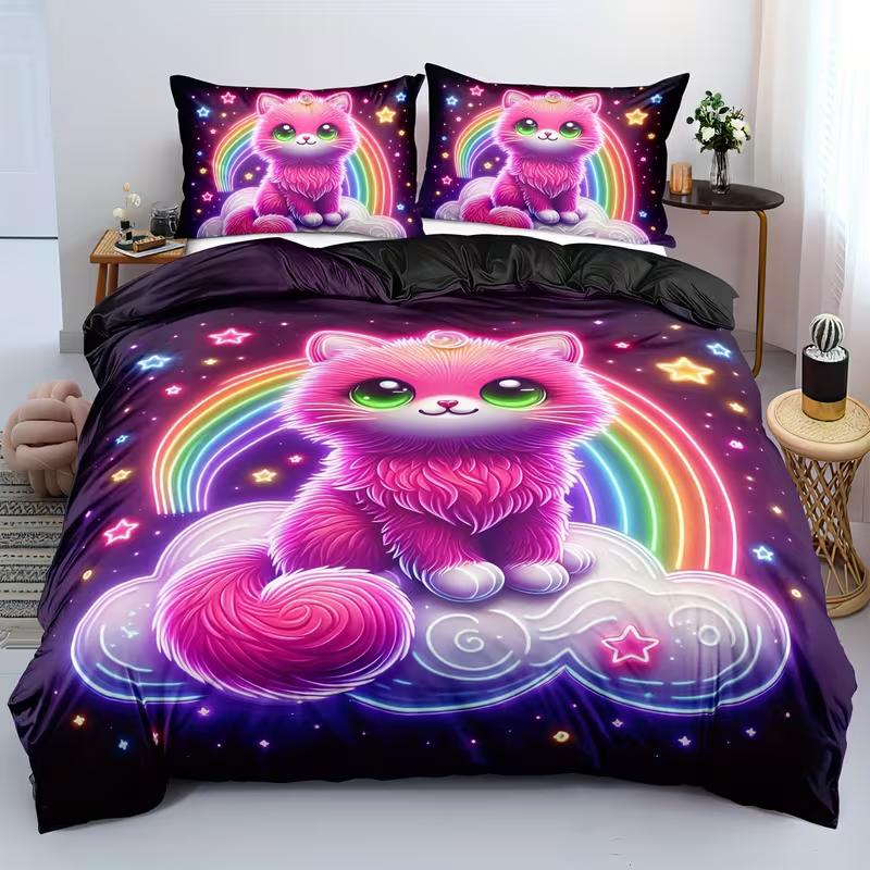 

Rainbow Cat Bedding Set CUTE Animal Down Duvet Cover Queen King Single Duvet Cover Pillowcase 2/3pc Gift Soft Bedroom Decoration DE 100x135cm