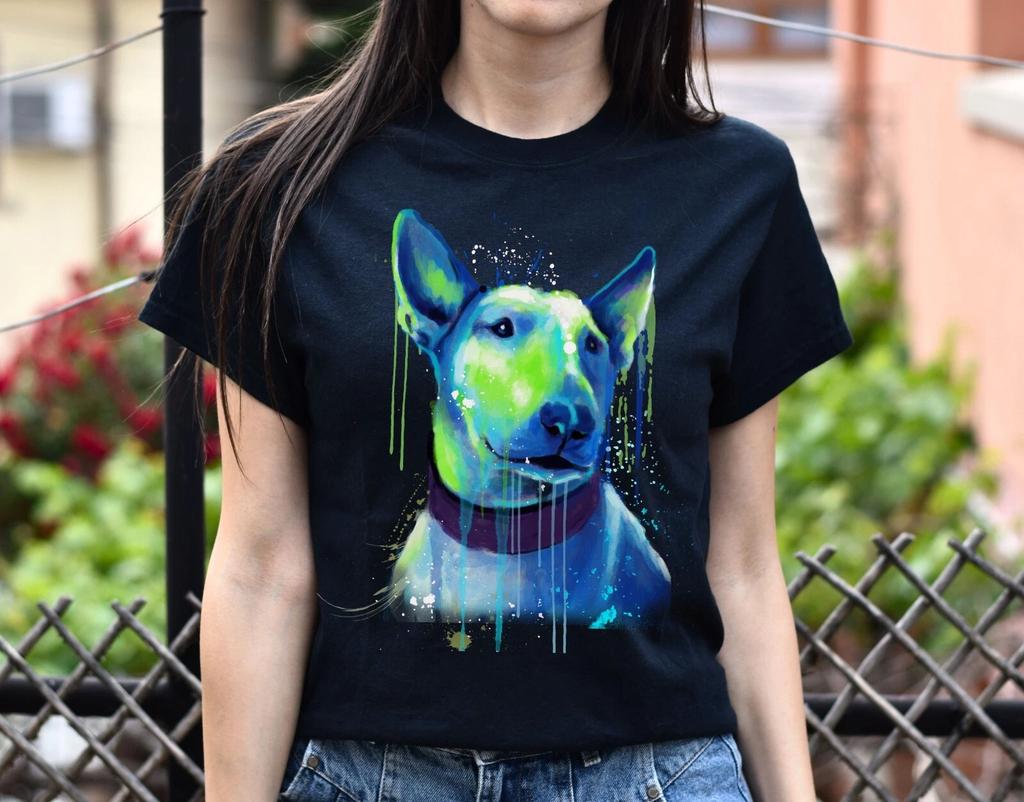 Watercolor Bull Terrier dog Unisex shirt S-2XL black navy dark heather