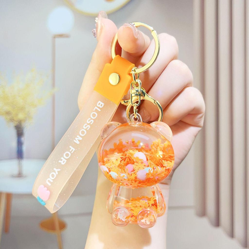 Creative Candy Bear Oil-Filled Keychain with Flowing Sand Pendant