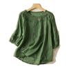 Linen Plus Size Middle-aged Mom Summer Chinese Style Short Sleeved Women's Blouses & Shirts
