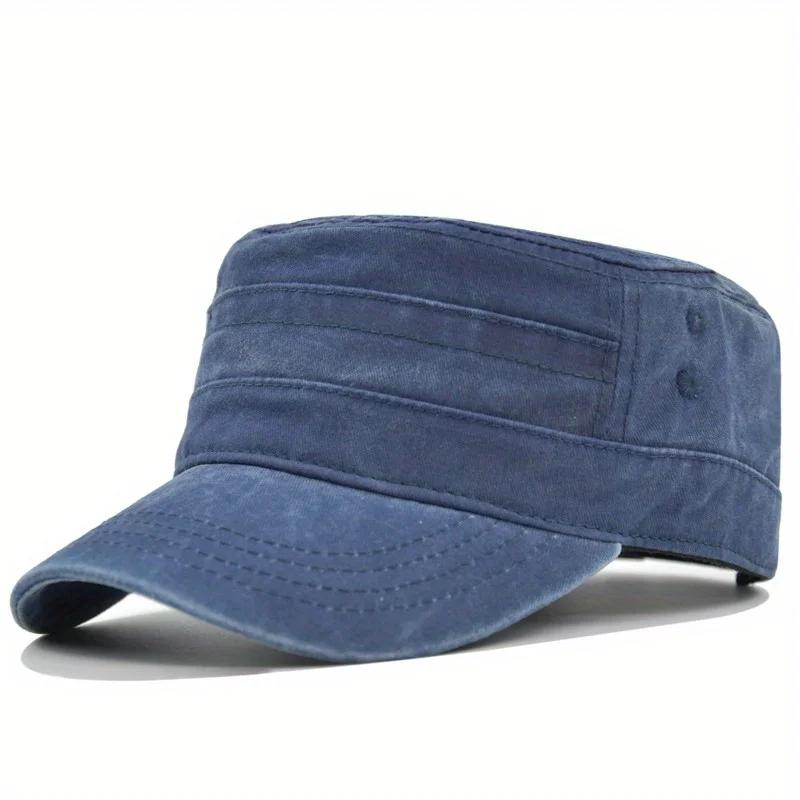 Casual Cotton Flat Top Hat Adjustable Fishing Hat Military Cap For Men Women Vintage Army Cap