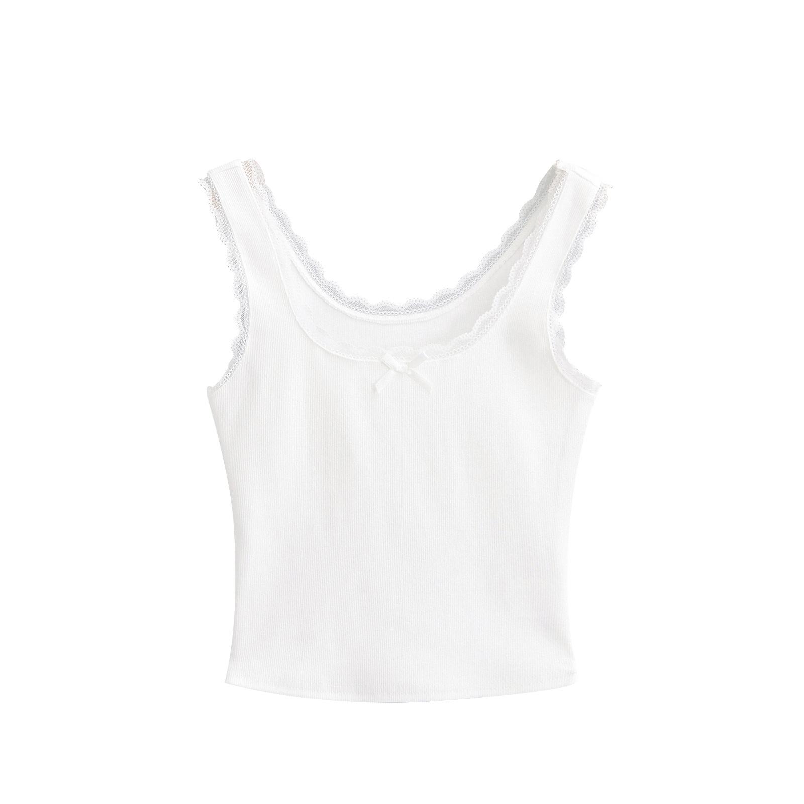 

Сладкая и пикантная лоскутная майка с кружевной отделкой: Женский приталенный топ без рукавов на лето 2024 Small белый