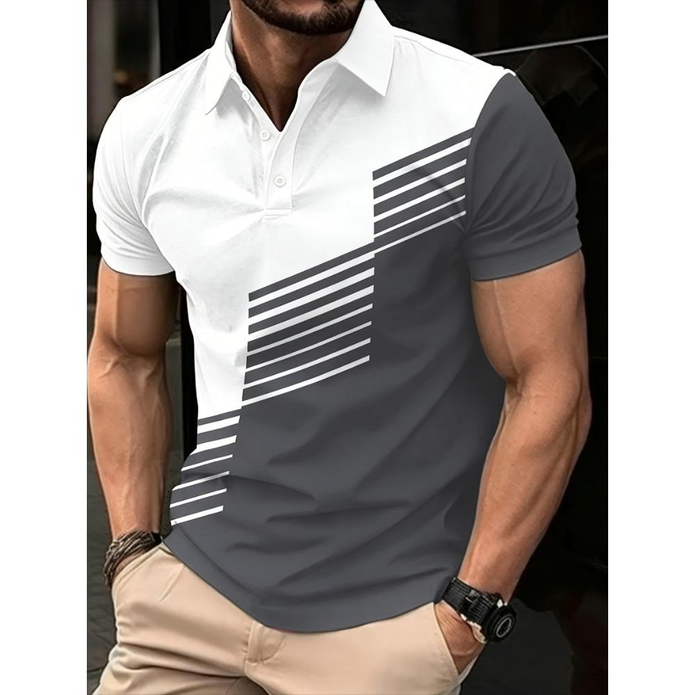 Men's Fashionable Color-block Shirt, Casual Short-sleeved Golf Shirt - Suitable for Comfortable Summer Sports and Casualoutings.