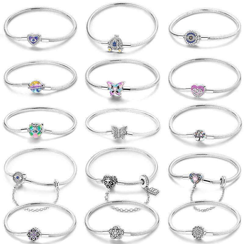 925 Silver Pumpkin Cart Tree of Life Heart Shaped Magic Eye Bracelets Fit DIY Charms Birthday Jewelry Gifts