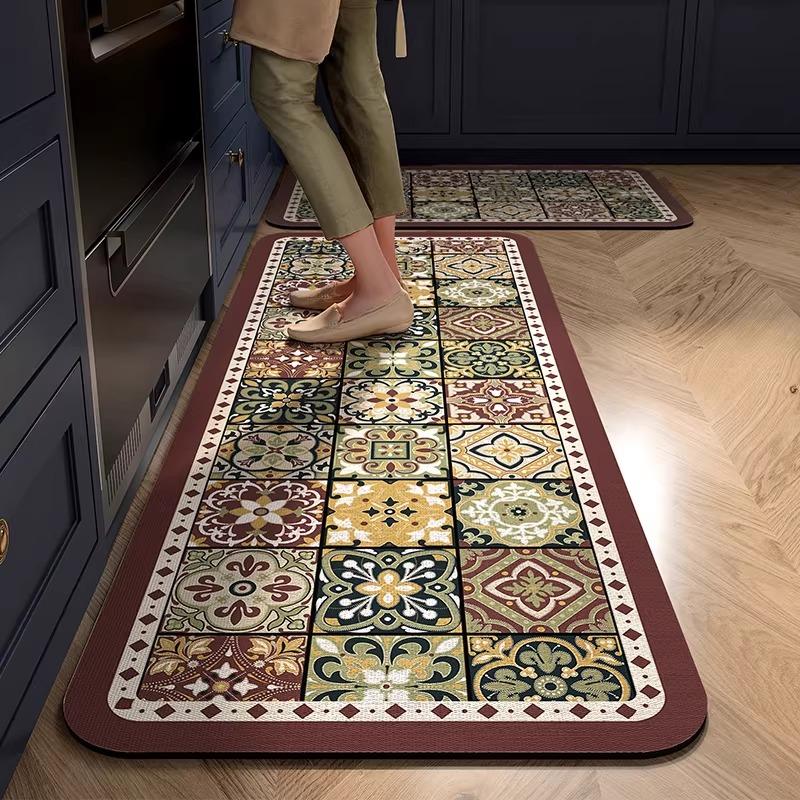 Carpet for Kitchen Floor Mat Waterproof PVC Leather Rug Oil-proof Non-slip Carpets Checkered Rugs American Style Home Decor Mats