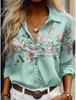 Sommer Damen Hemd Blumen Grafik Bluse Reverskragen Bluse Damen Langarmhemden Damenbekleidung Damenkleidung