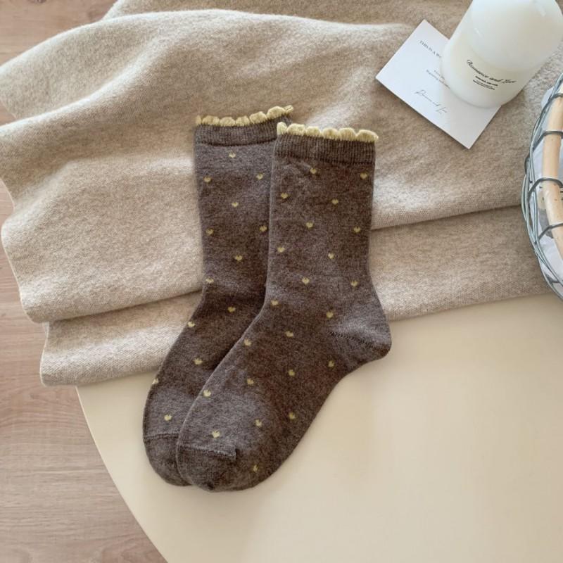 Womens Warm Wool Blend Mid-Calf Socks With Polka Dot Soft Cozy Crew Winter Fall