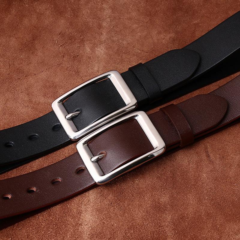 Men'S Simple And Versatile Fashion Light Luxury Stainless Steel Buckle Belt Men'S Genuine Leather First Layer Cowhide Business Leisure Belt Men