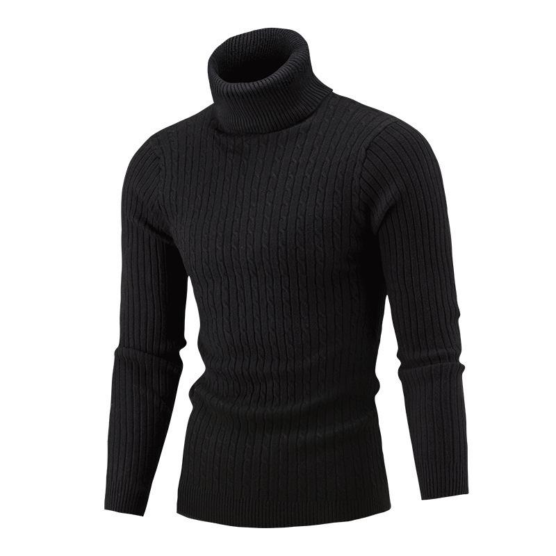 Men's Cable Knit Turtleneck Sweater - European & American Style, Autumn/Winter, Solid Color