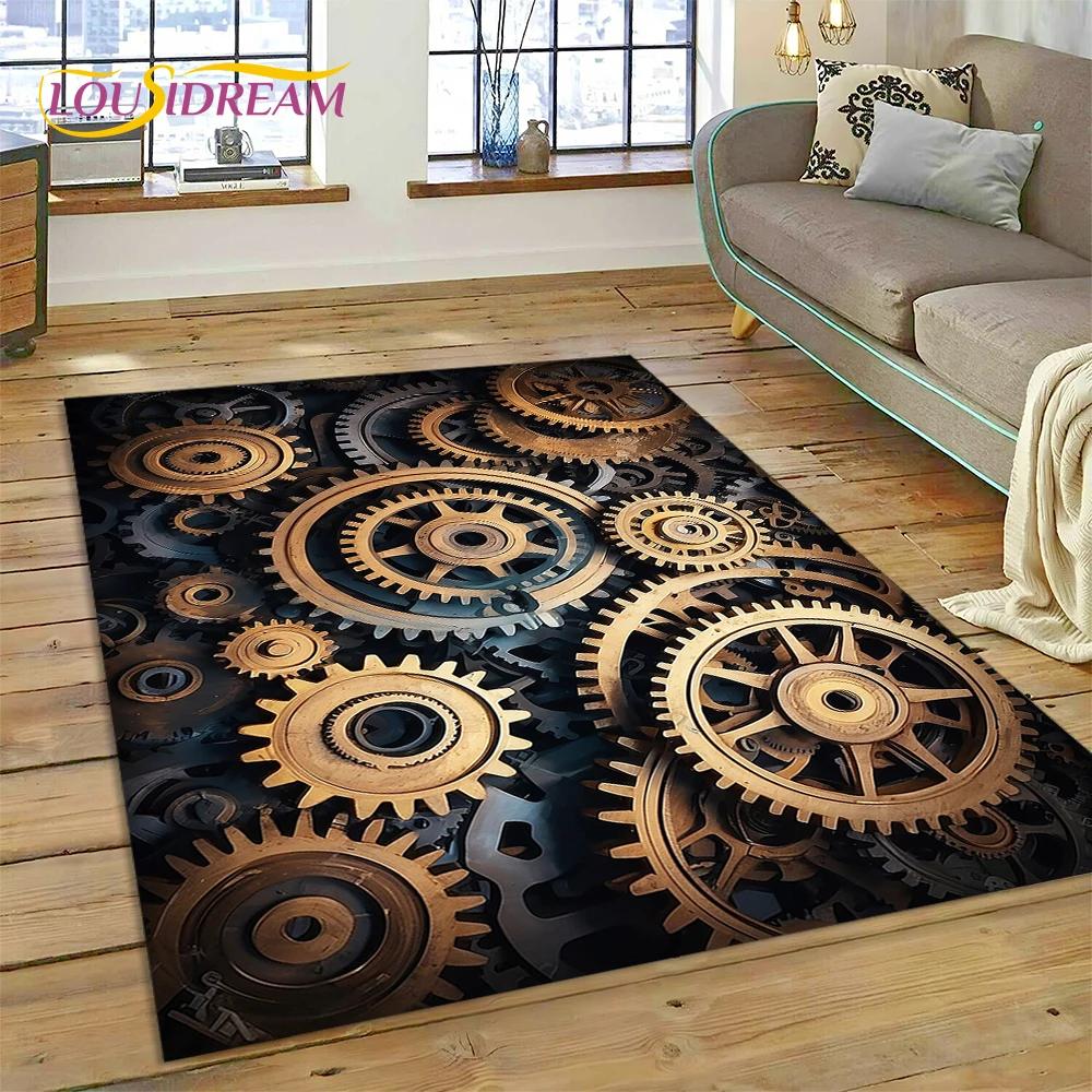 3D Mechanical Cogs Gears Steampunk Rug Carpet for Living Room Bedroom Decor,floor Mat Non-slip Decoration for Sofa Doormat Gifts